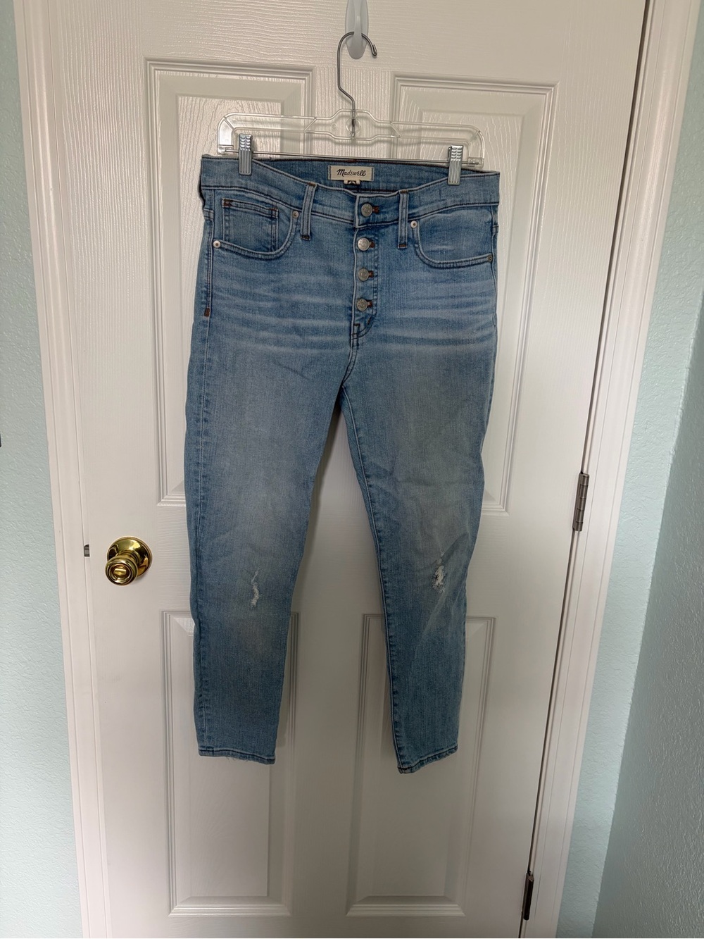 Madewell 9” High Rise Skinny Jeans with distressed knees size 29